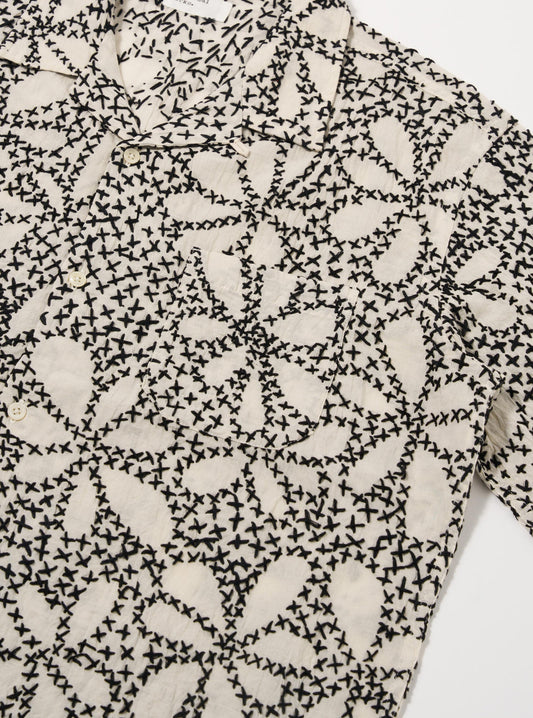 Kantha Flower Road Shirt - Ecru/Black