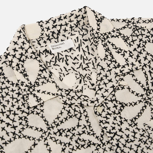 Kantha Flower Road Shirt - Ecru/Black