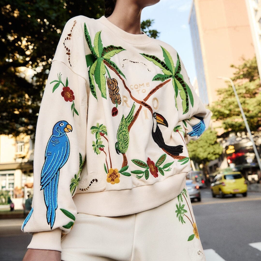 Farm Coconut Trees Come To Rio Embroidered Sweatshirt - Off-White