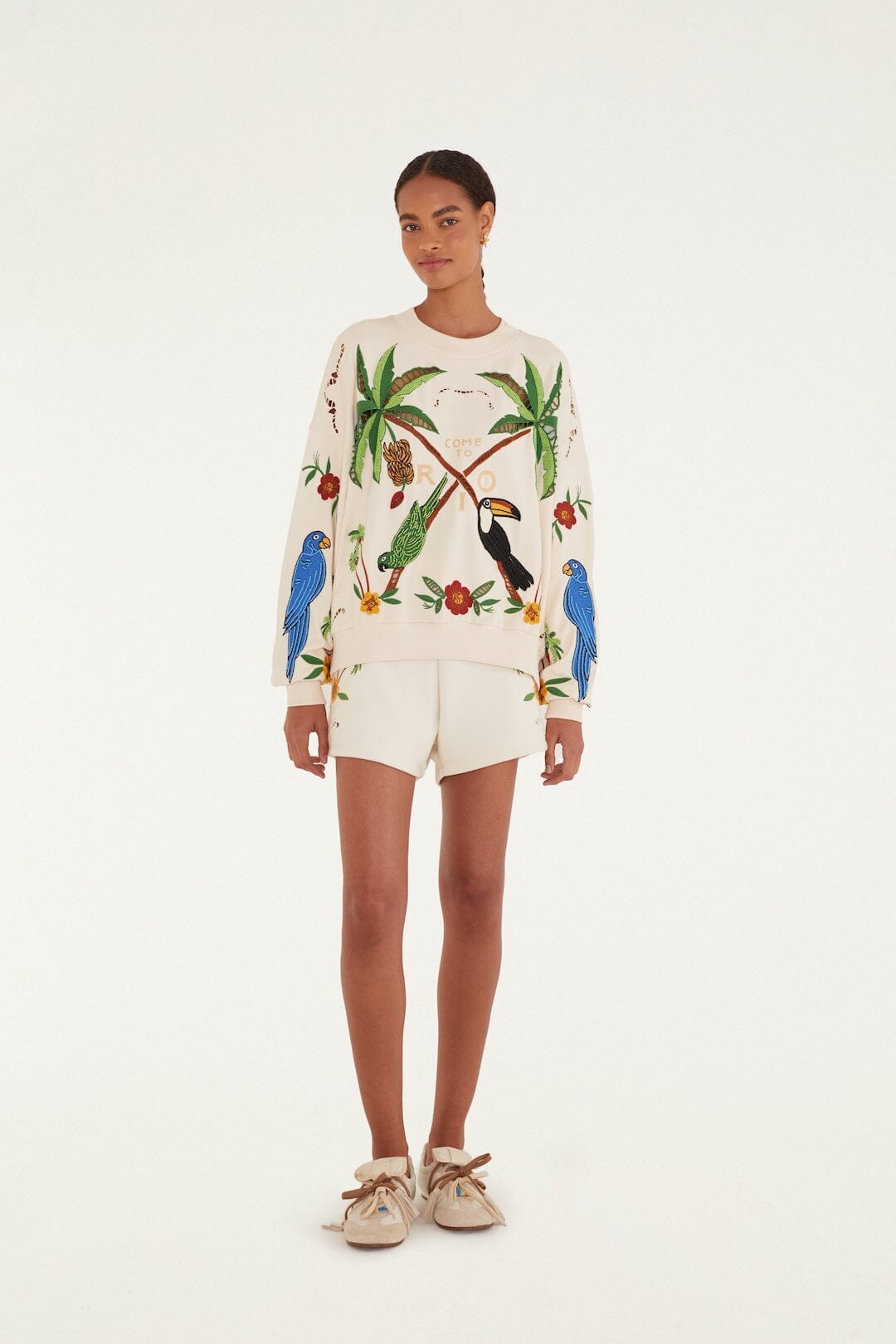 Coconut Trees Come To Rio Embroidered Sweatshirt - Off-White
