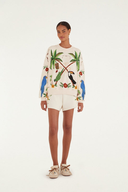 Coconut Trees Come To Rio Embroidered Sweatshirt - Off-White