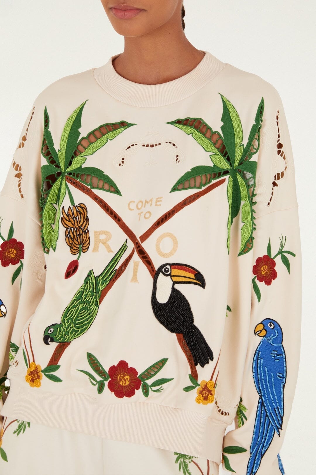 Farm Coconut Trees Come To Rio Embroidered Sweatshirt - Off-White