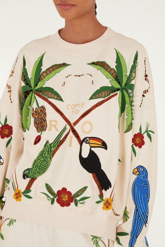 Coconut Trees Come To Rio Embroidered Sweatshirt - Off-White