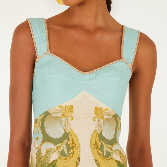 Premium Linen Maxi Dress - Multicolor Royal Sea Euroflax