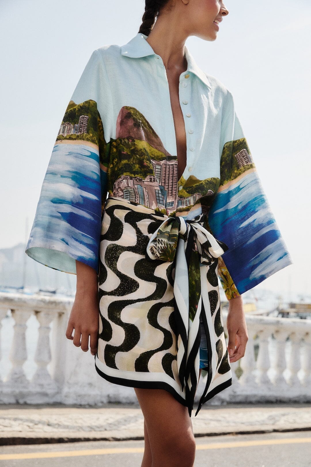 Premium Linen Long Sleeve Kimono - Multicolor Copacabana Beach Euroflax