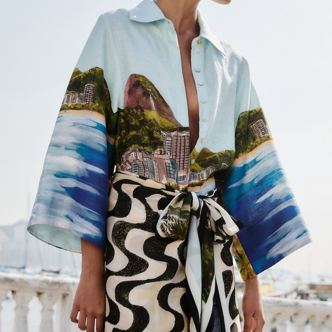 Farm Premium Linen Long Sleeve Kimono - Multicolor Copacabana Beach Euroflax