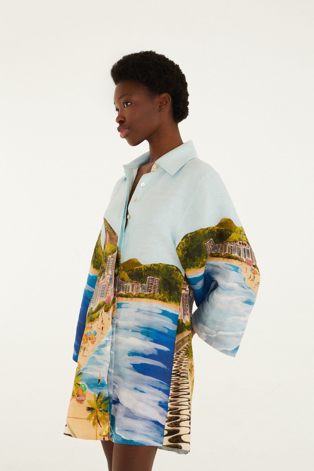 Farm Premium Linen Long Sleeve Kimono - Multicolor Copacabana Beach Euroflax
