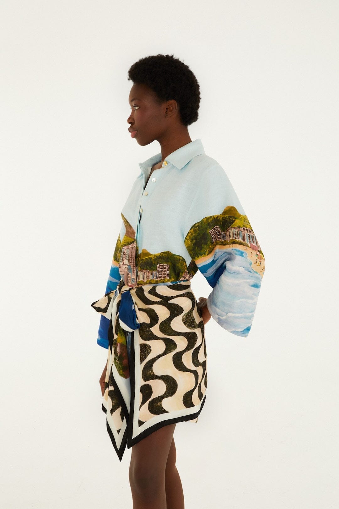 Premium Linen Long Sleeve Kimono - Multicolor Copacabana Beach Euroflax