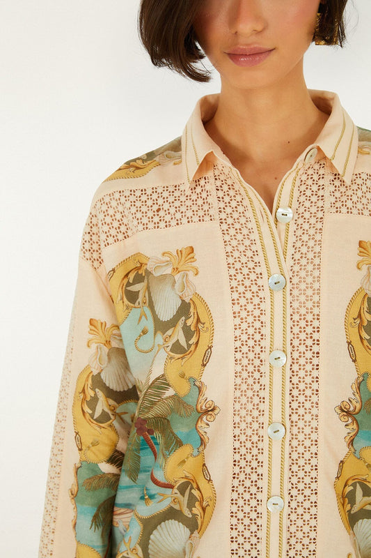 Crochet Lenzing Ecovero Euroflax Shirt - Sand Royal Sea