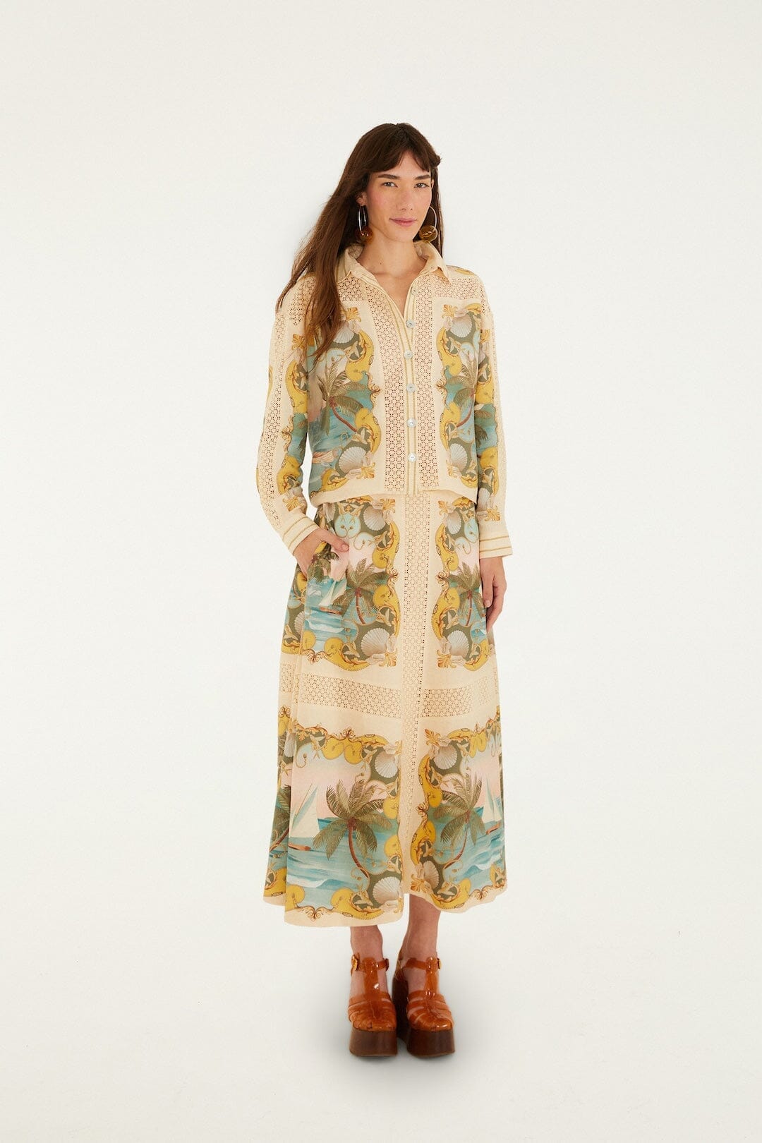 Crochet Lenzing Ecovero Euroflax Shirt - Sand Royal Sea