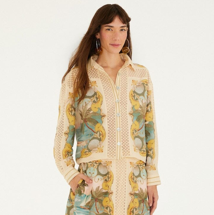 Crochet Lenzing Ecovero Euroflax Shirt - Sand Royal Sea