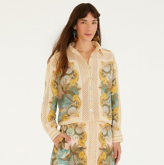 Crochet Lenzing Ecovero Euroflax Shirt - Sand Royal Sea