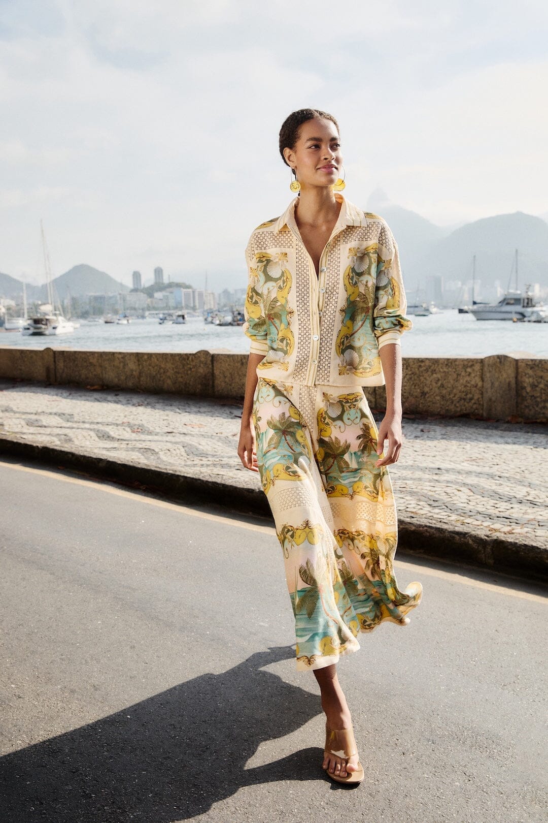 Crochet Lenzing Ecovero Euroflax Midi Skirt - Sand Royal Sea