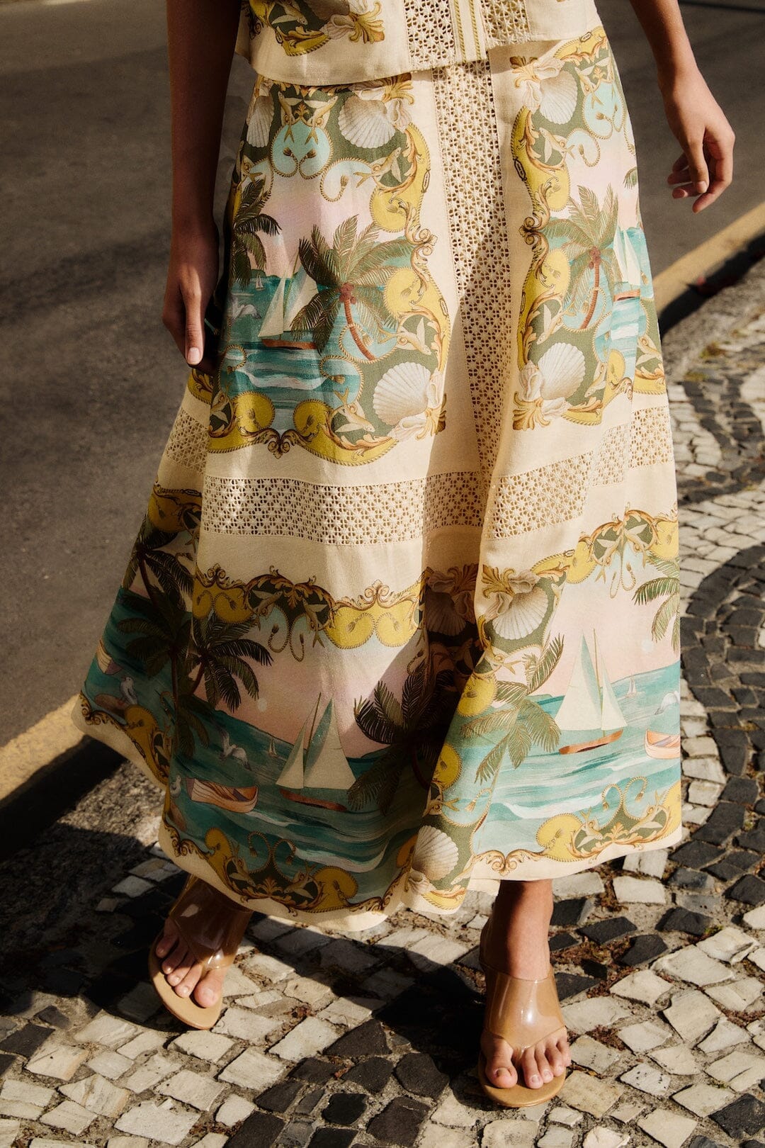 Crochet Lenzing Ecovero Euroflax Midi Skirt - Sand Royal Sea