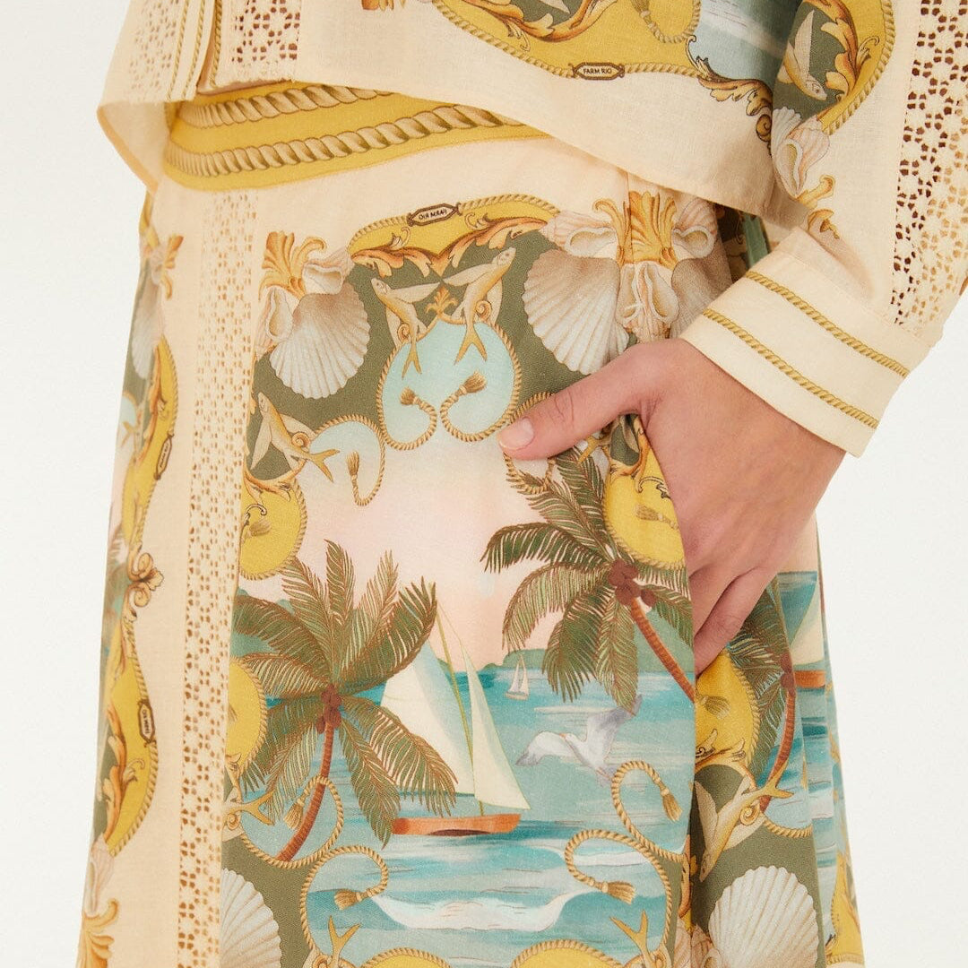 Crochet Lenzing Ecovero Euroflax Midi Skirt - Sand Royal Sea