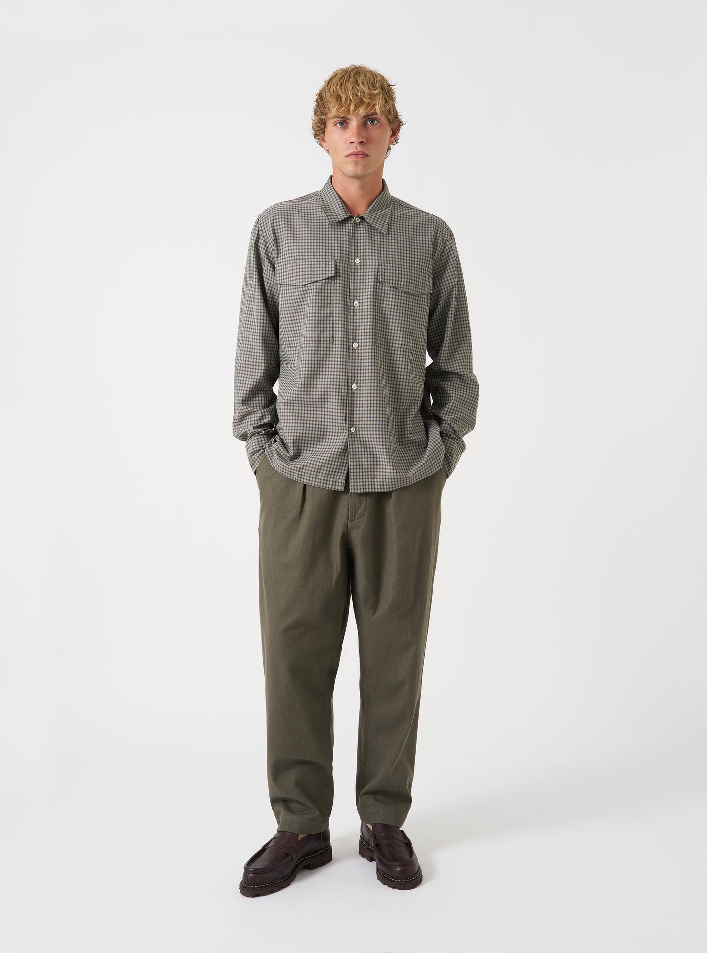 Brushed Moleskin Pleated Track Pant - Olive