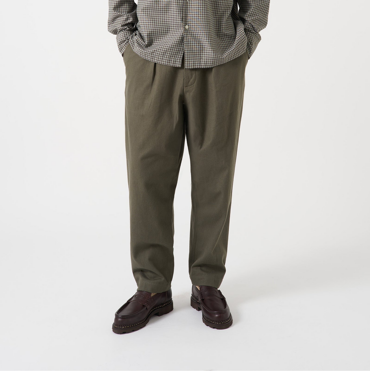 Brushed Moleskin Pleated Track Pant - Olive