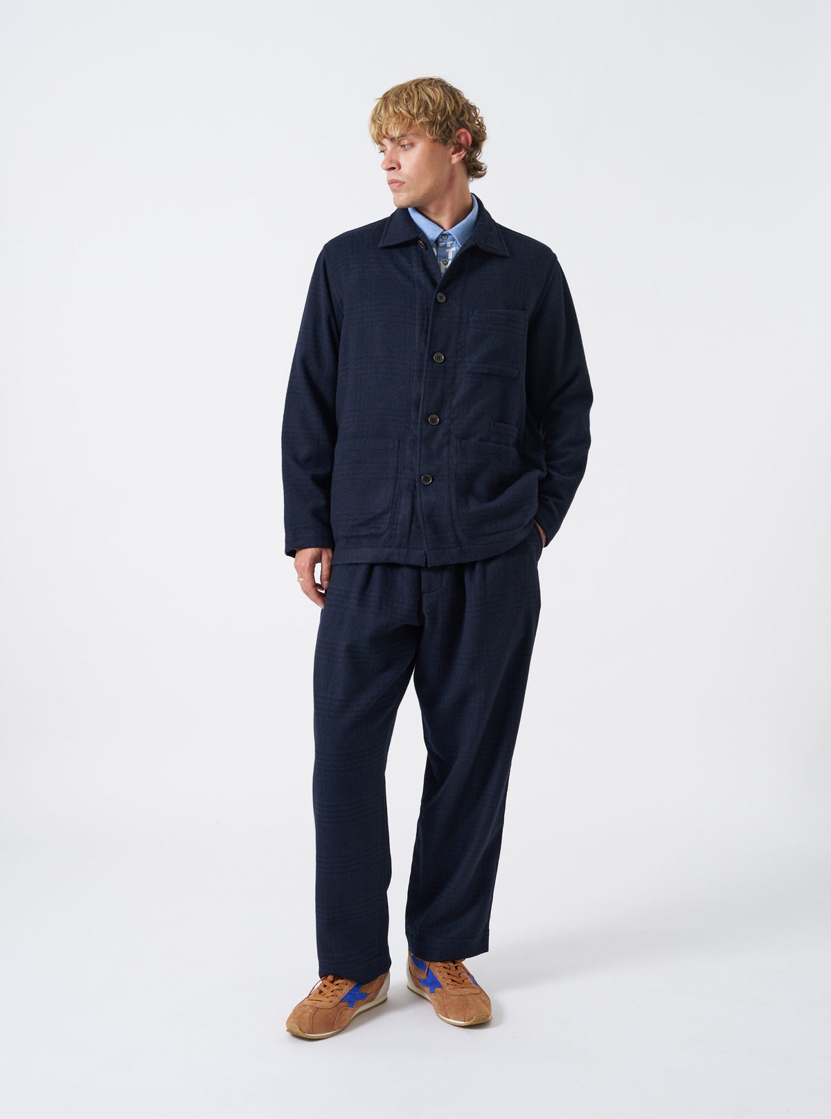 Universal Bob Wool Mix Bakers Overshirt - Navy