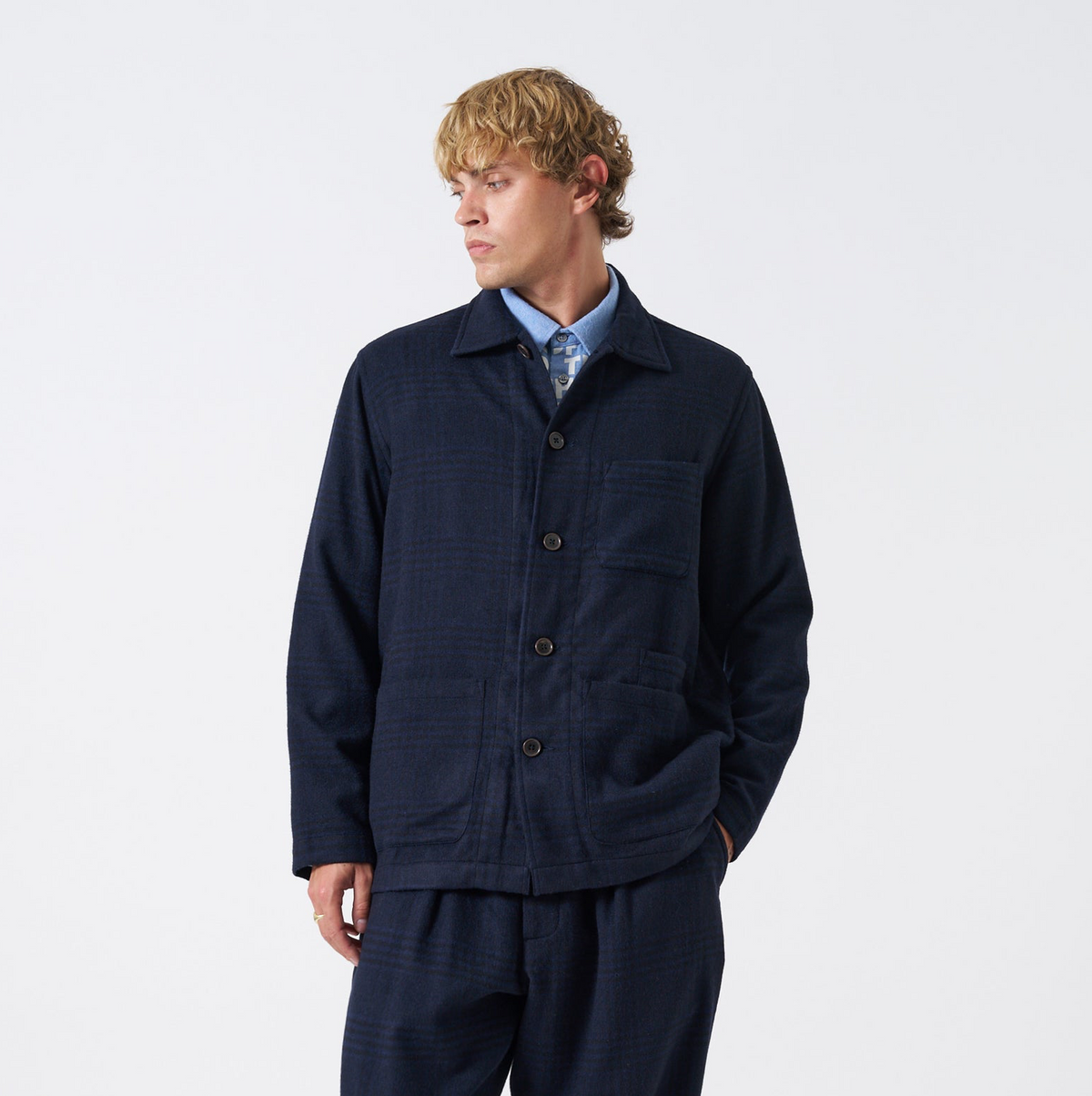 Bob Wool Mix Bakers Overshirt - Navy