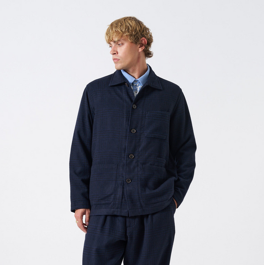 Bob Wool Mix Bakers Overshirt - Navy