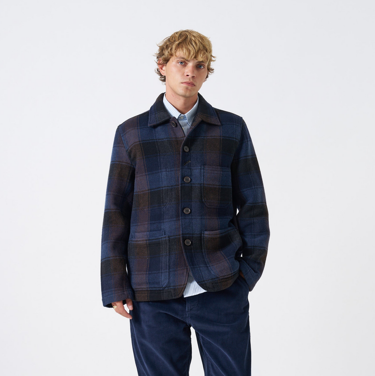 Universal Berlin Wool Check OG Bakers Jacket - Navy/Brown