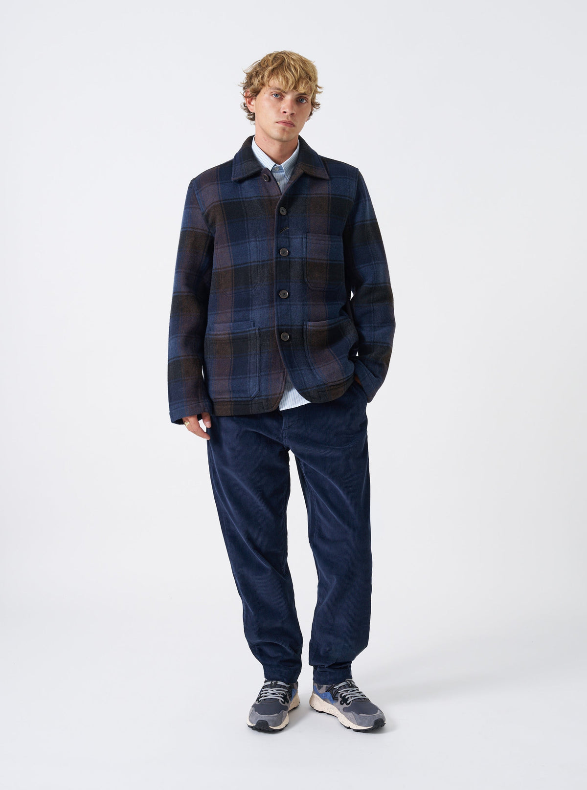 Berlin Wool Check OG Bakers Jacket - Navy/Brown