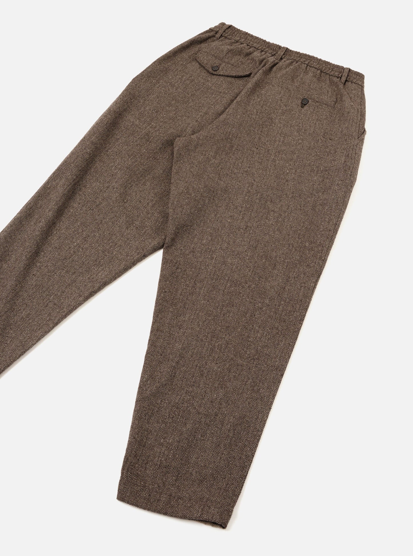Wool Herringbone Pleated Track Pant - Brown