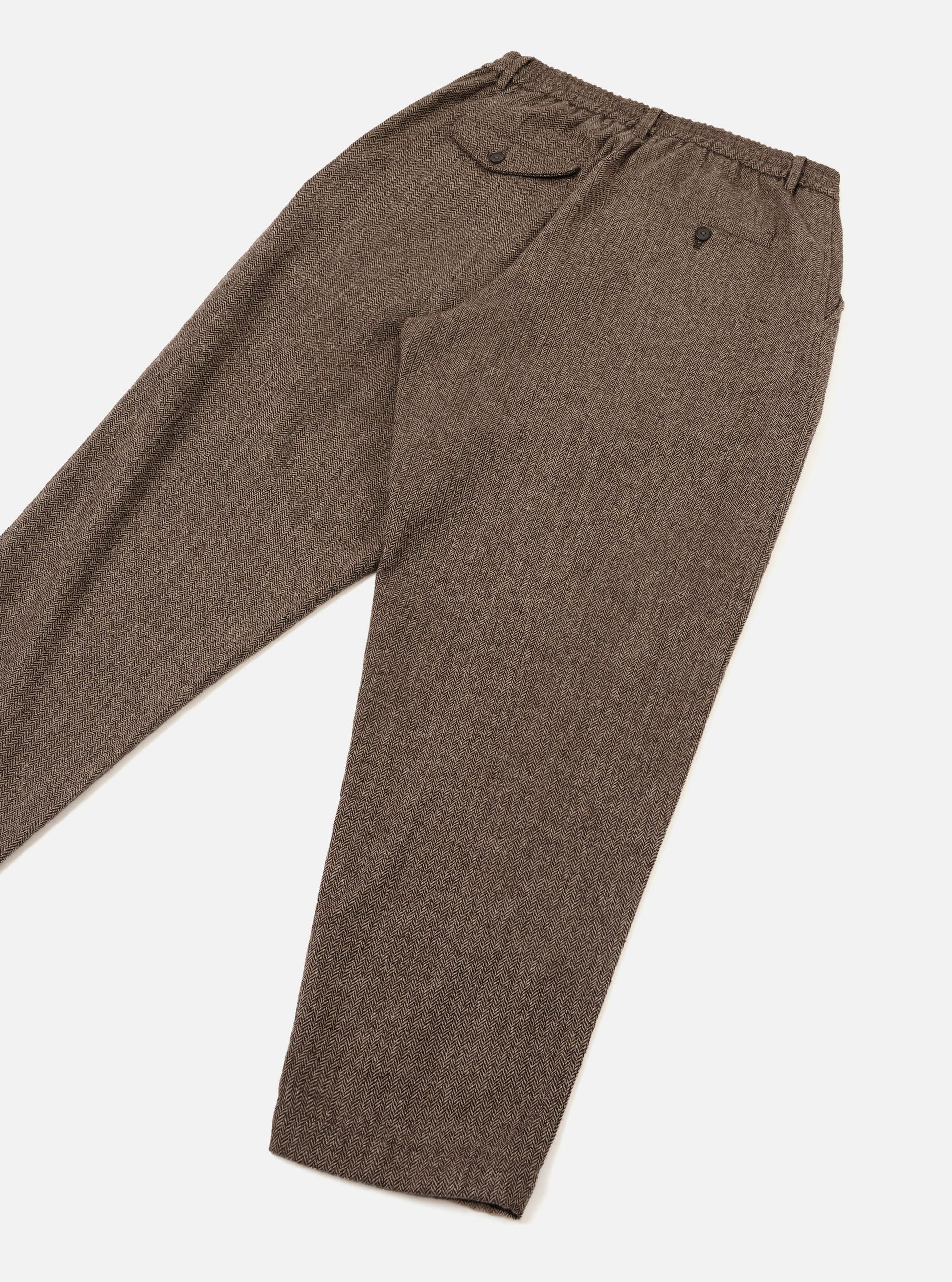 Universal Wool Herringbone Pleated Track Pant - Brown