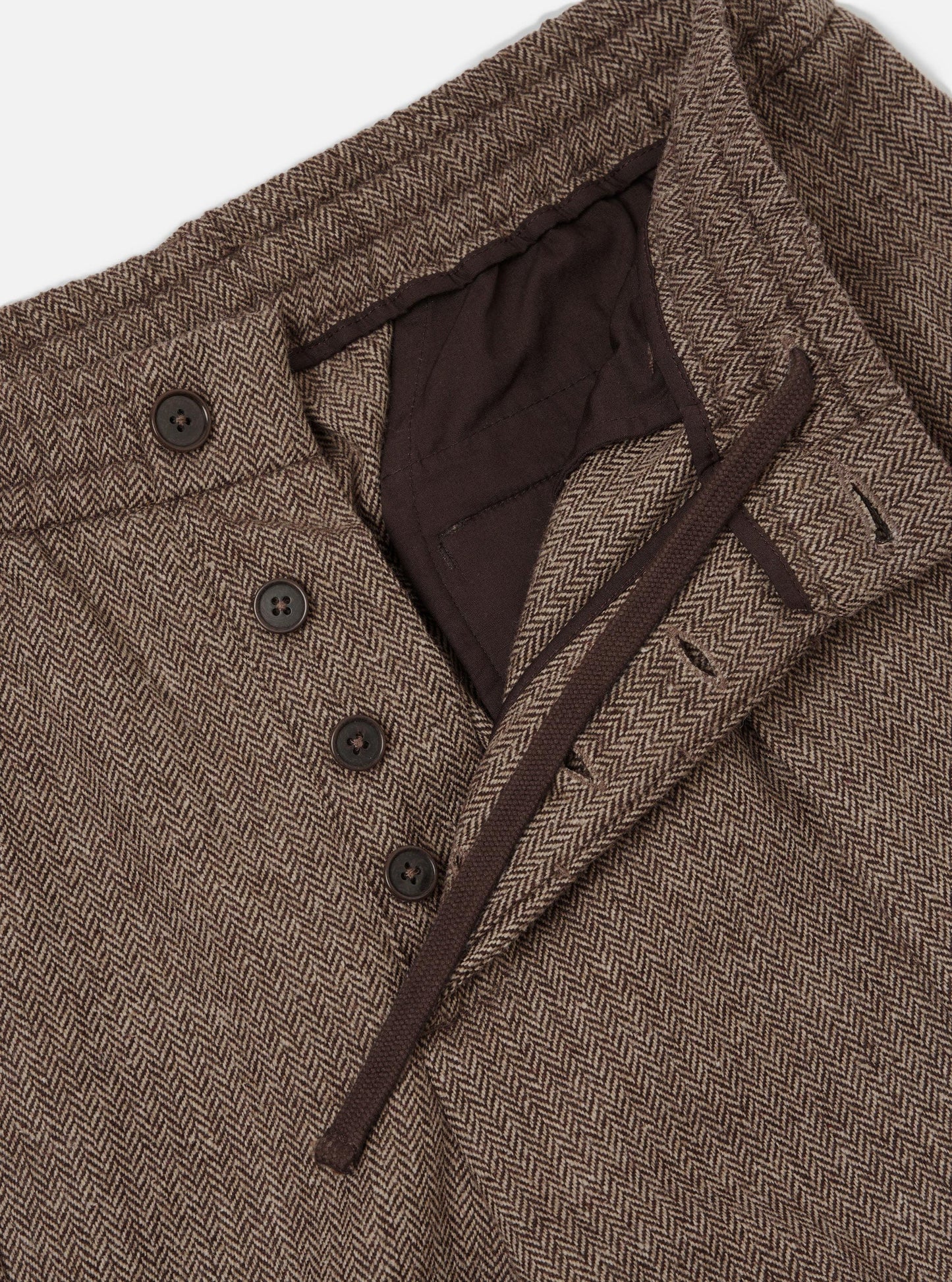 Wool Herringbone Pleated Track Pant - Brown