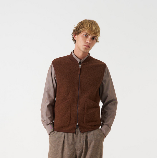 Wool Herringbone Pleated Track Pant - Brown
