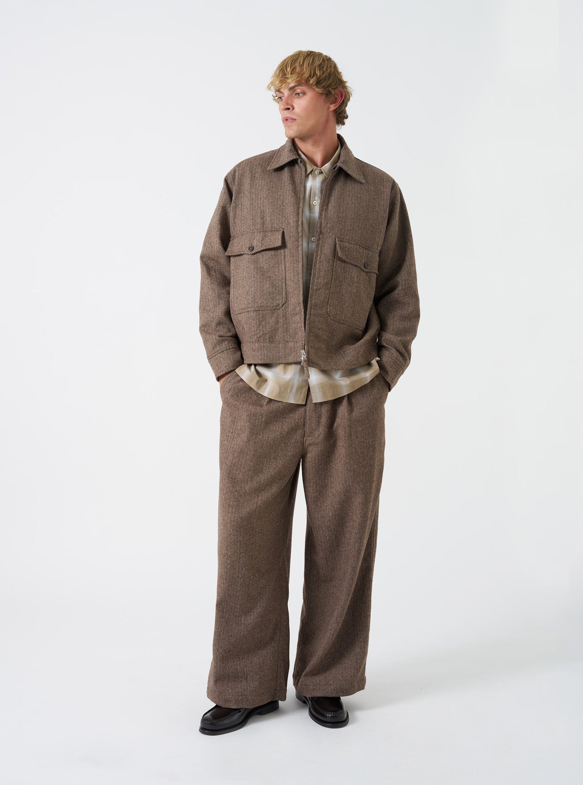 Universal Wool Herringbone E130 Jacket - Brown