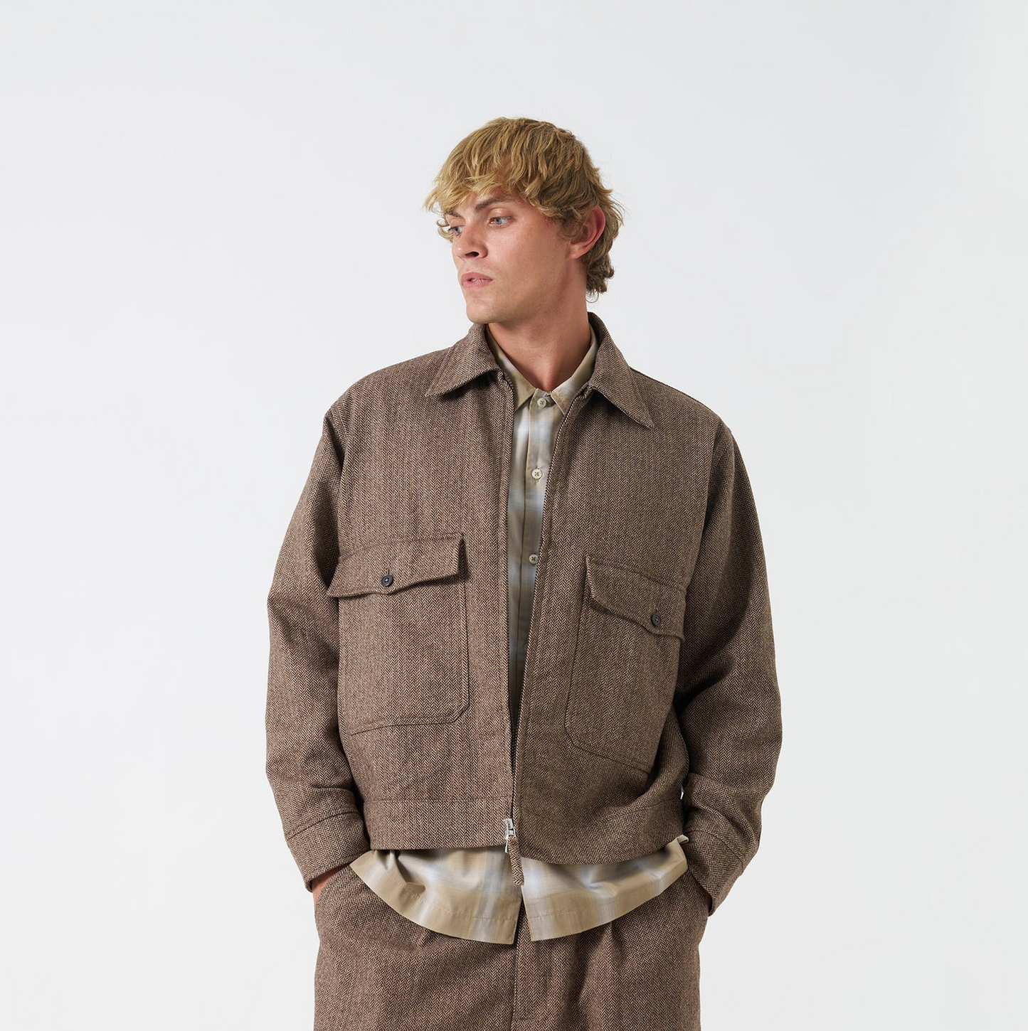 Wool Herringbone E130 Jacket - Brown