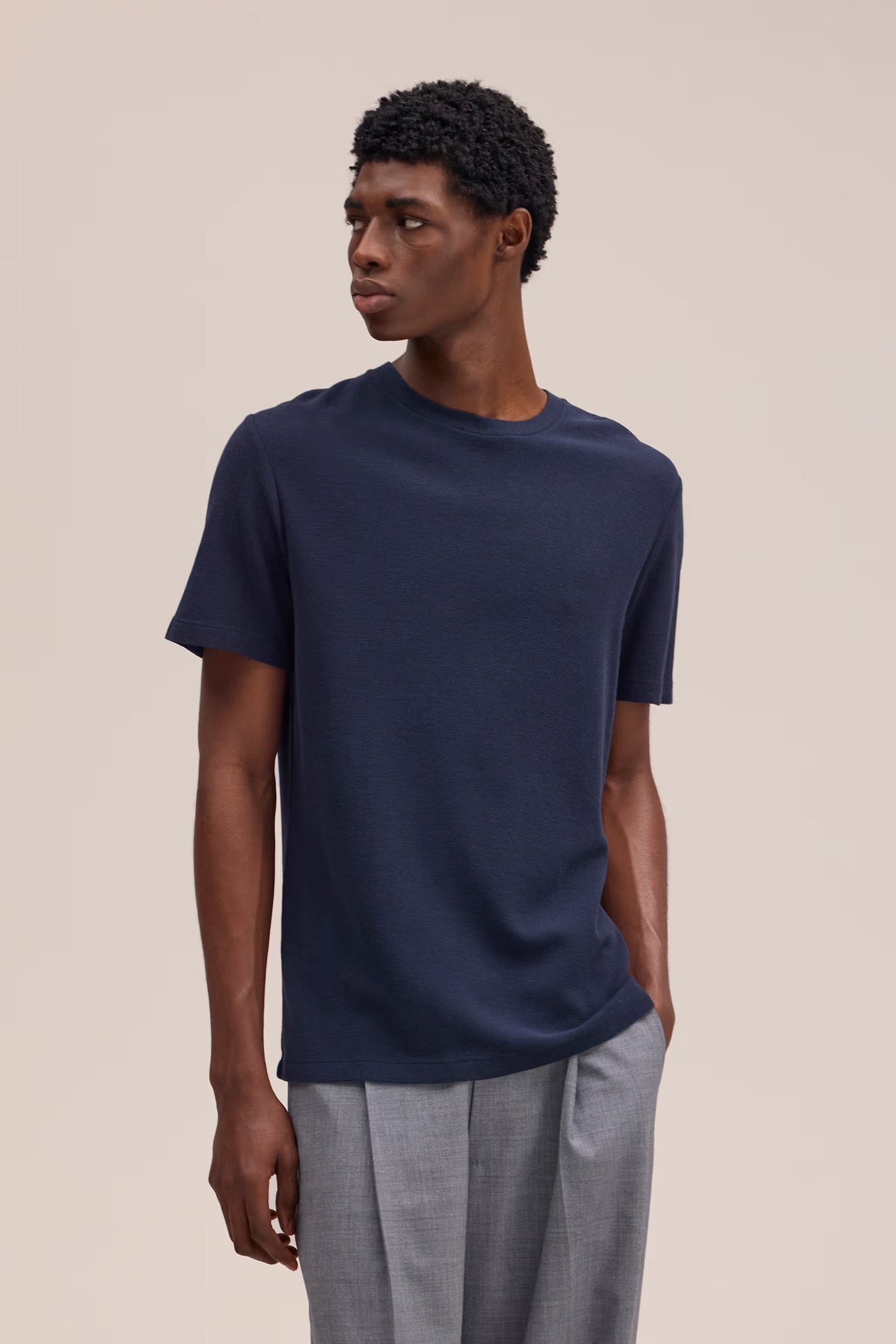 Clive - Waffle Knit Tee - Navy Blue
