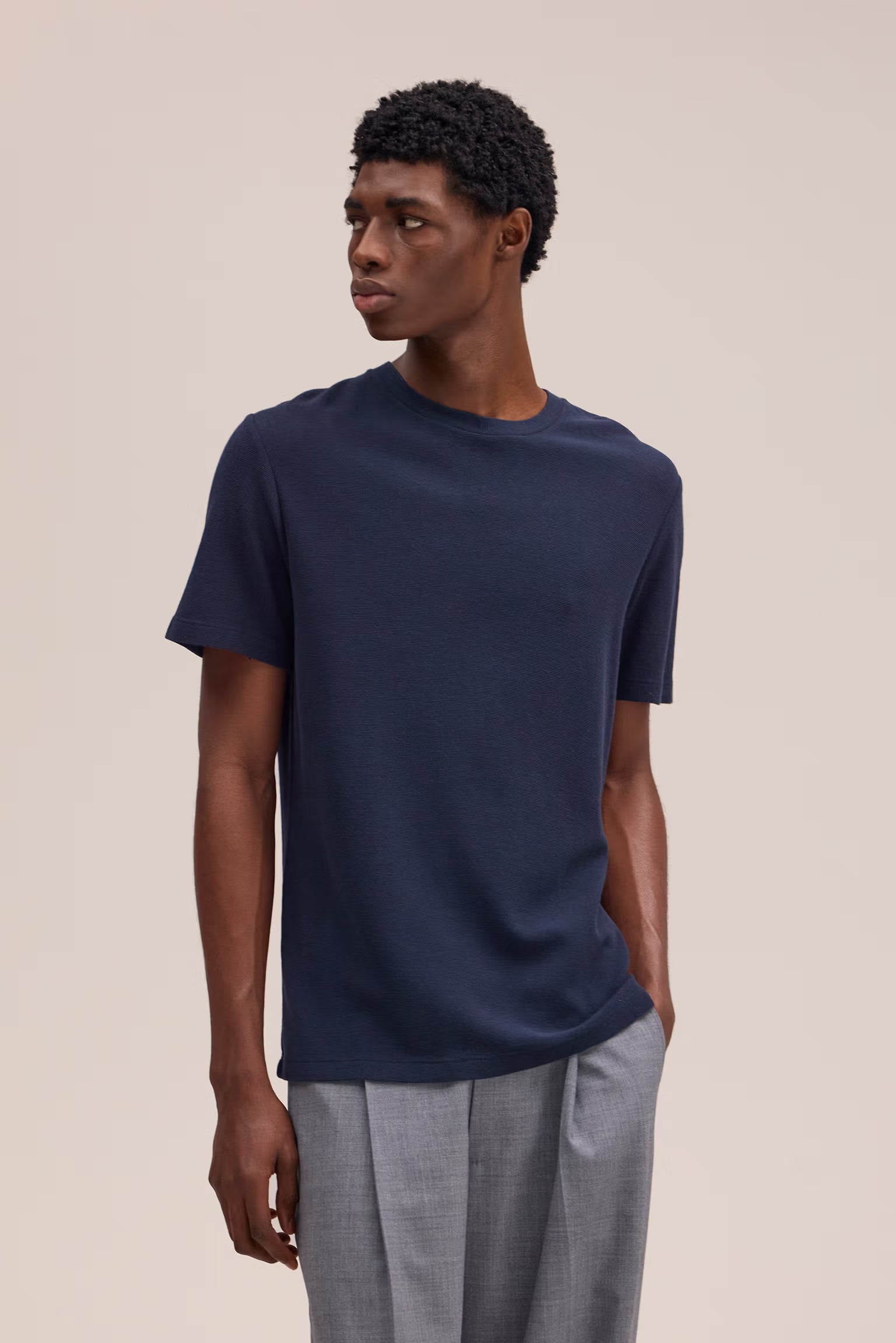 NN07 Clive - Waffle Knit Tee - Navy Blue