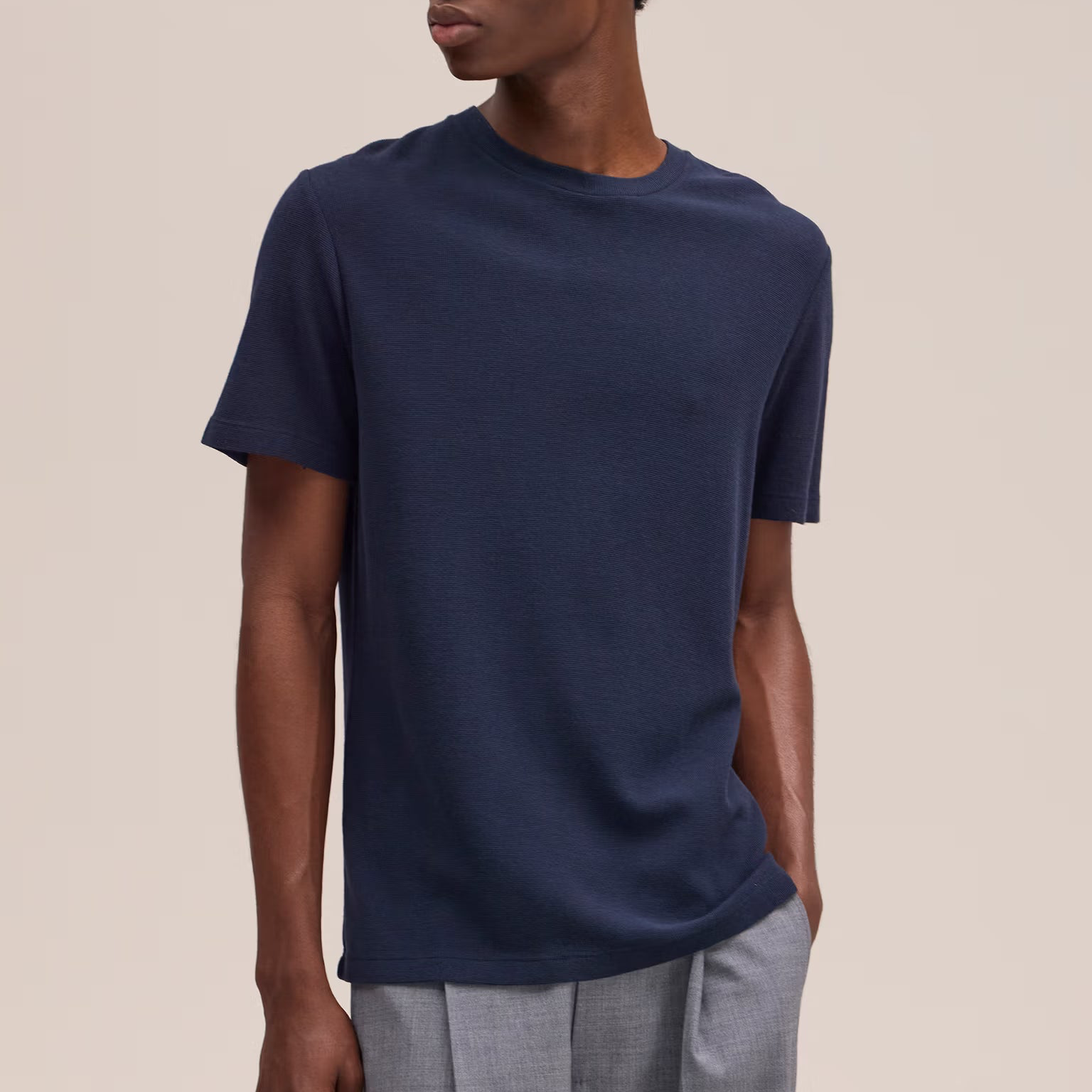 NN07 Clive - Waffle Knit Tee - Navy Blue