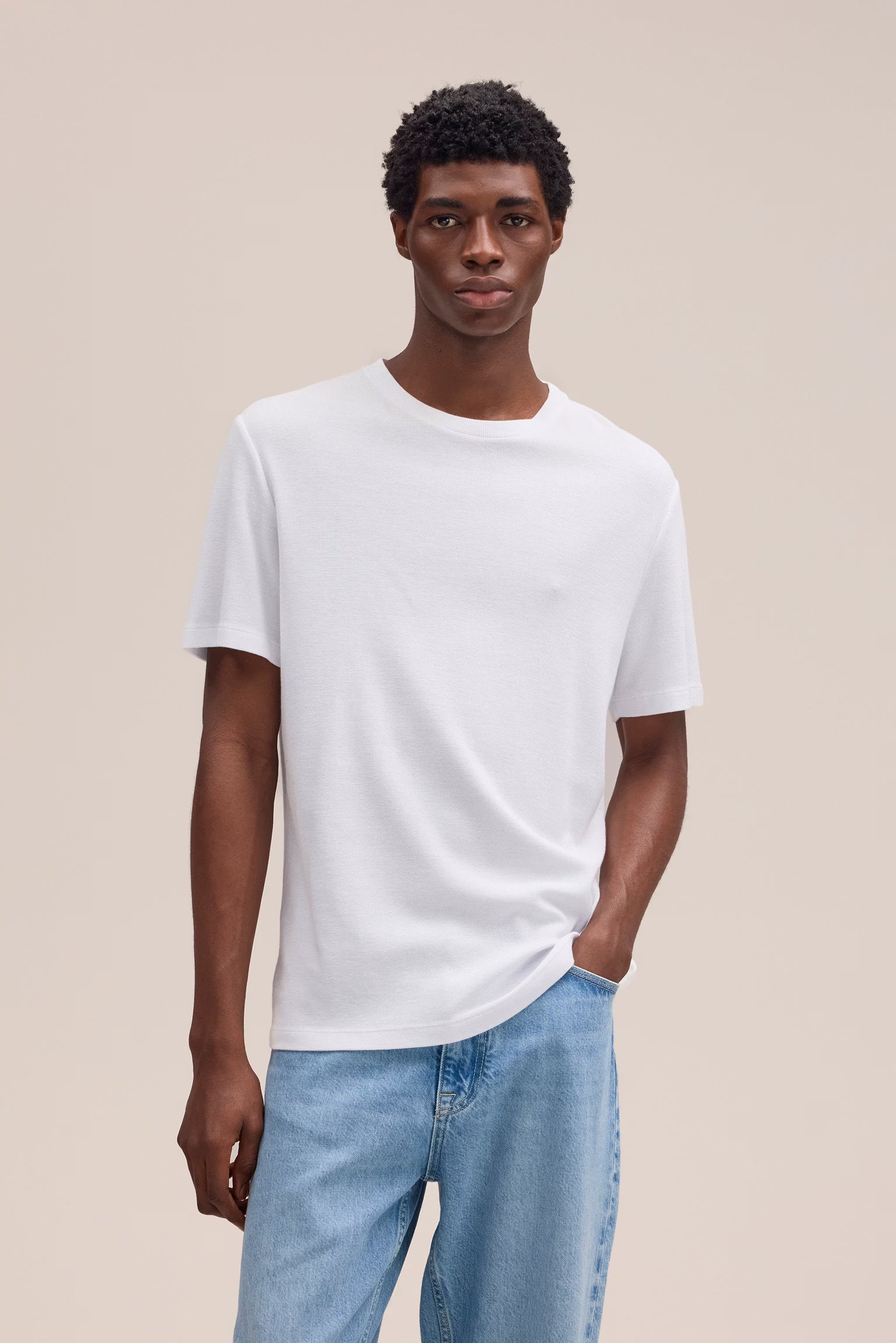 NN07 Clive Waffle Knit Tee - White