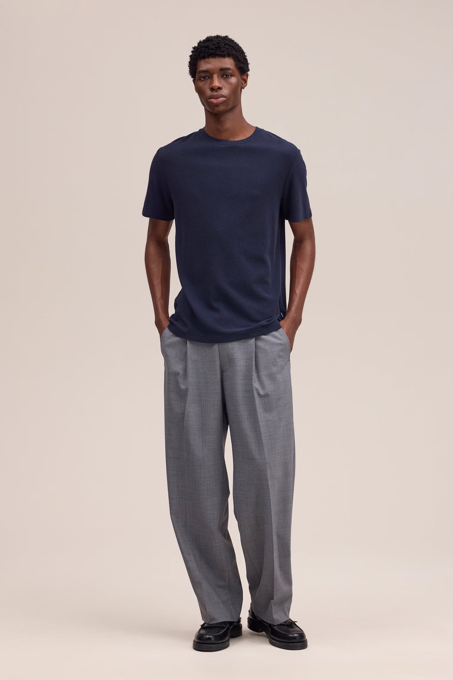 Clive - Waffle Knit Tee - Navy Blue