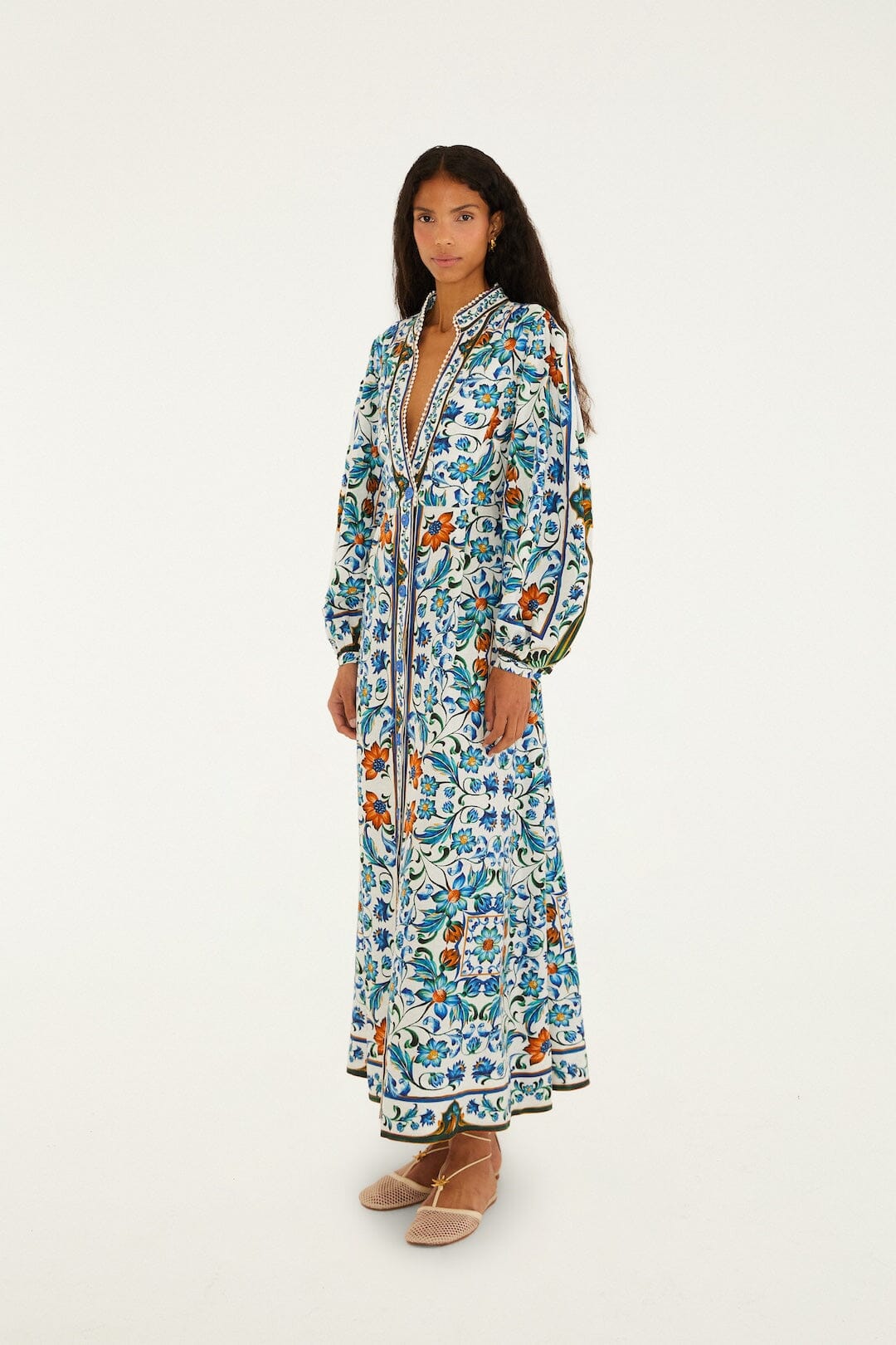 Flora Tile Maxi Dress - Off-White
