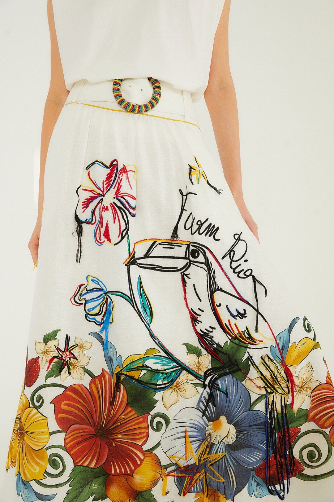Tropi Embroidered Linen Maxi Skirt - Off-White