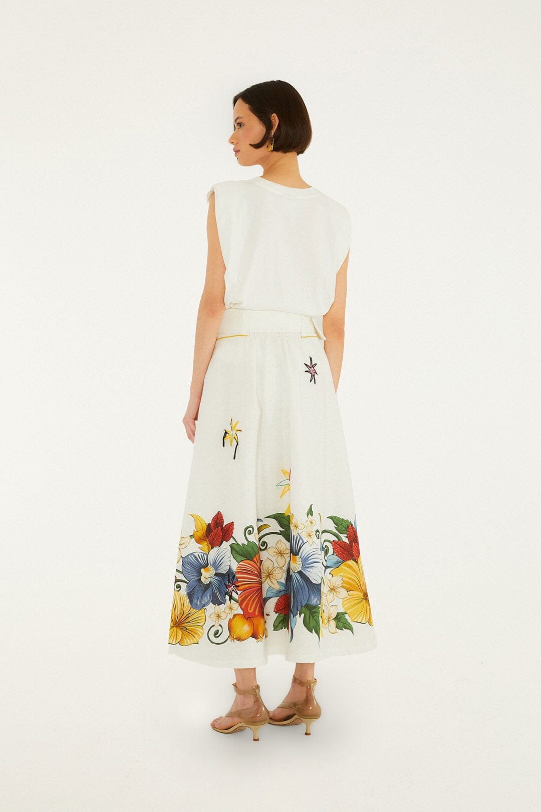 Tropi Embroidered Linen Maxi Skirt - Off-White