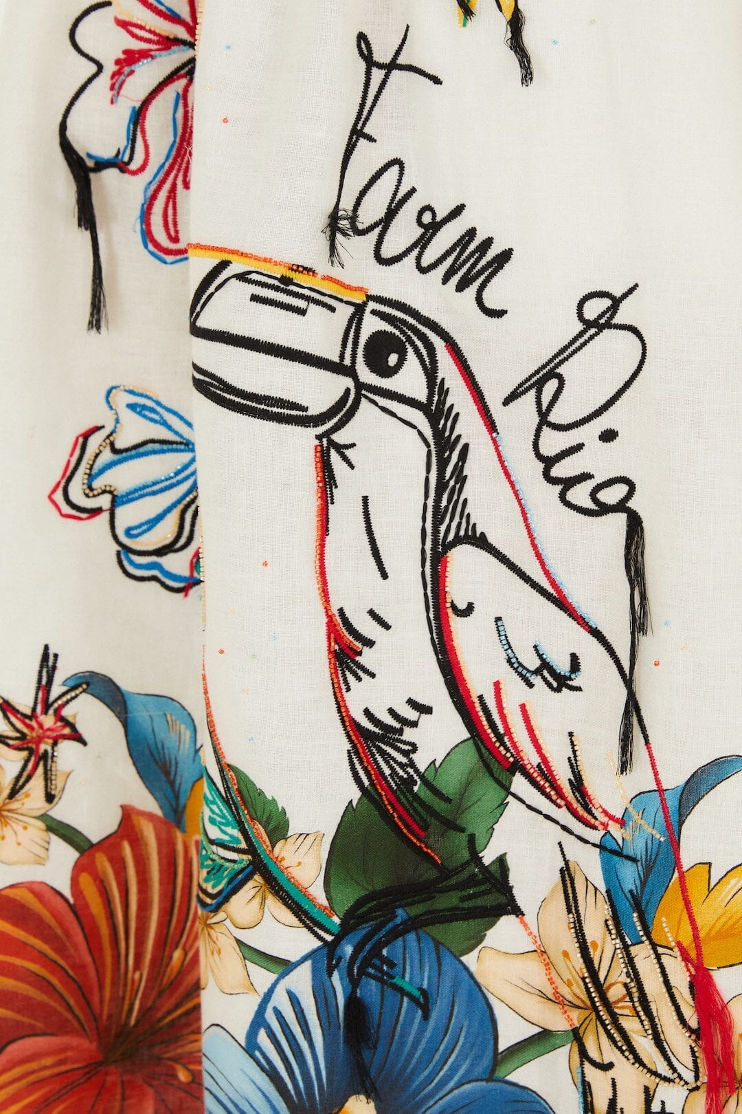 Tropi Embroidered Linen Maxi Skirt - Off-White