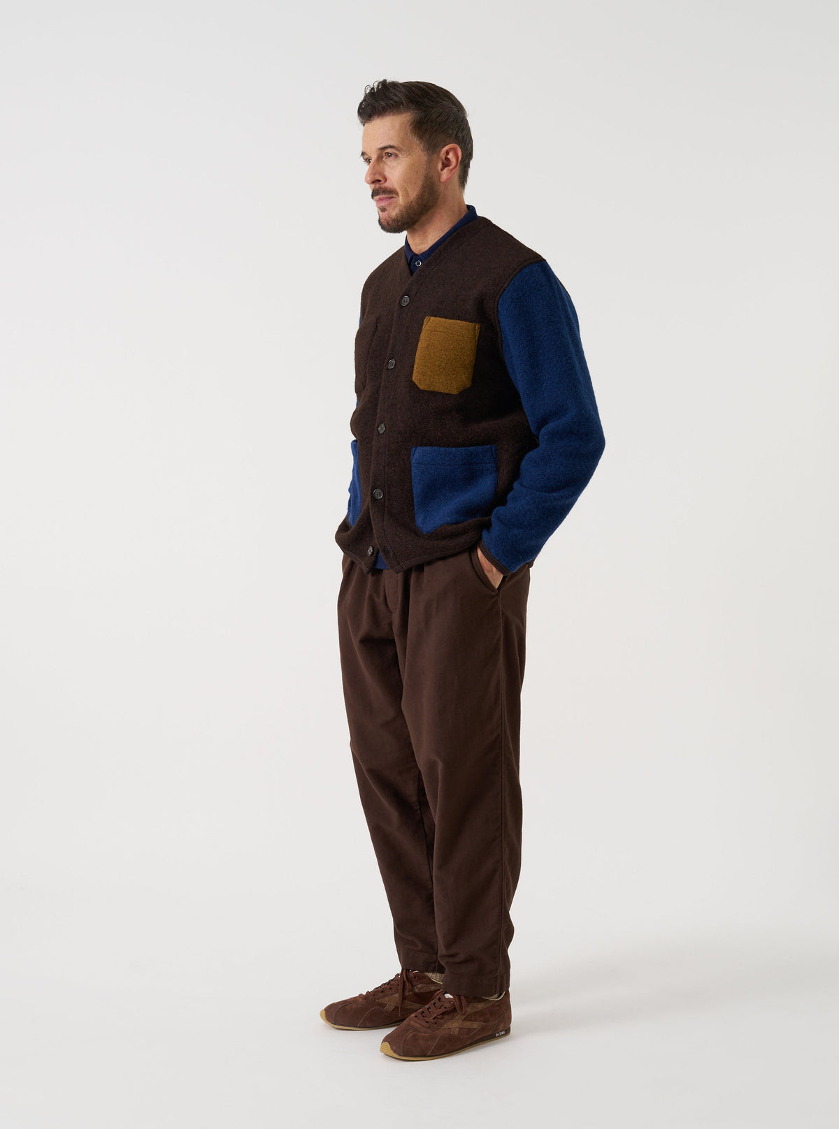 Universal Wool Fleece Cardigan - Brown/Indigo