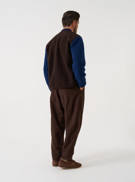 Wool Fleece Cardigan - Brown/Indigo