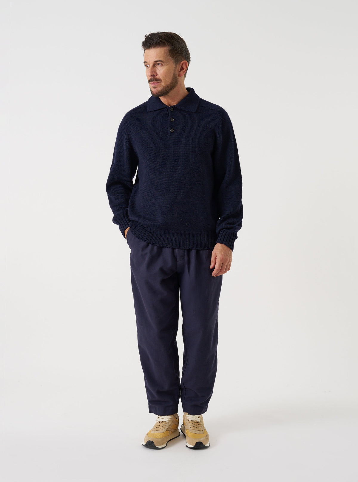 Comfort Moleskin Pleated Track Pant - Navy