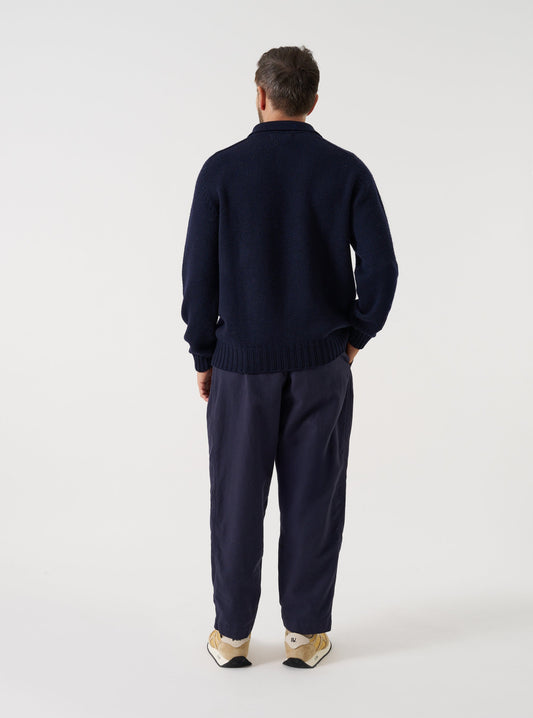 Comfort Moleskin Pleated Track Pant - Navy