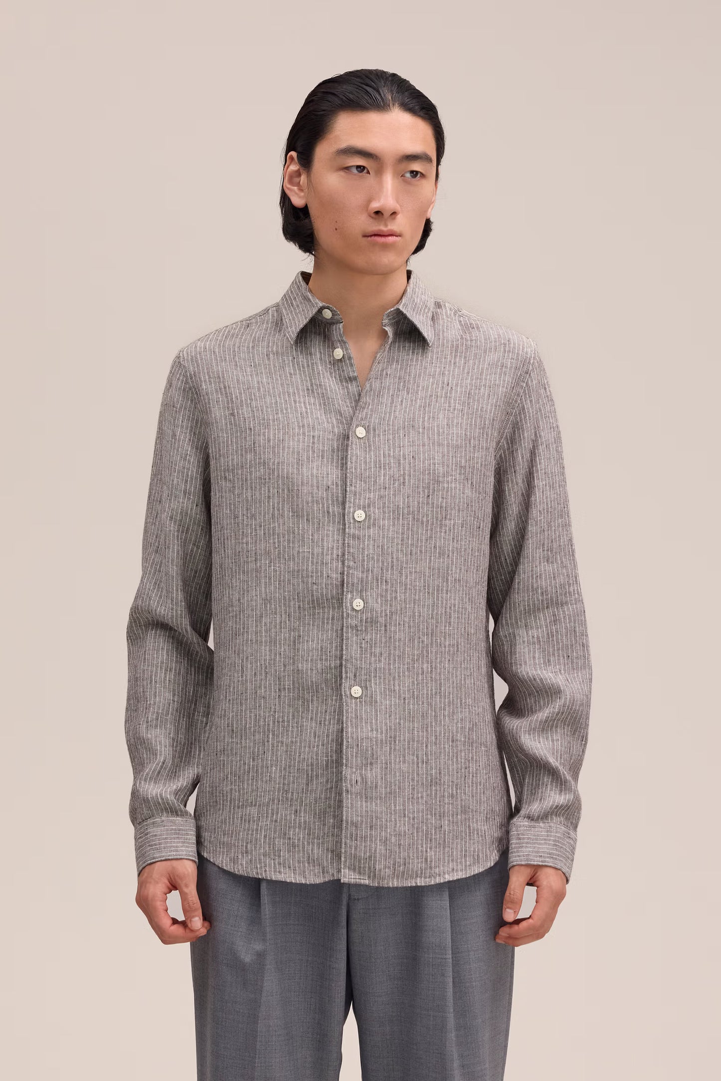 Enzo Classic Collar Linen Shirt - Clay Stripe