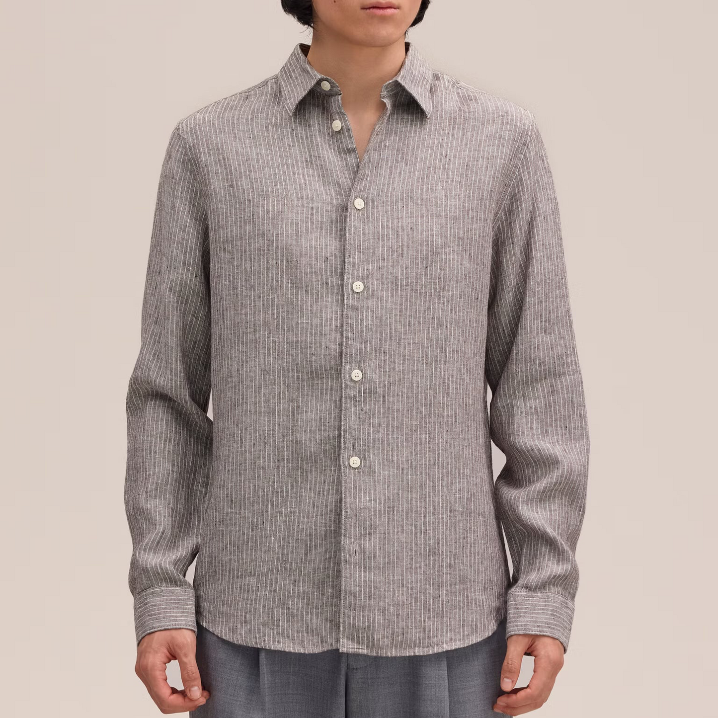 Enzo Classic Collar Linen Shirt - Clay Stripe