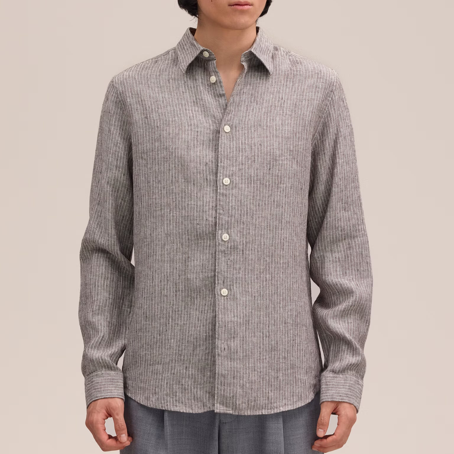 NN07 Enzo Classic Collar Linen Shirt - Clay Stripe