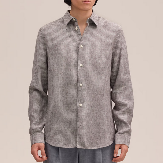 Enzo Classic Collar Linen Shirt - Clay Stripe