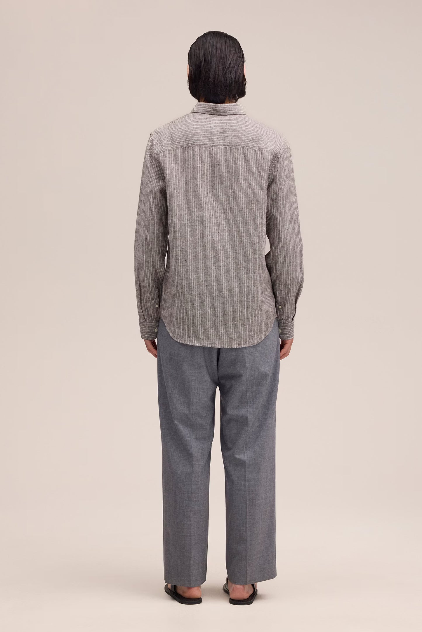 Enzo Classic Collar Linen Shirt - Clay Stripe